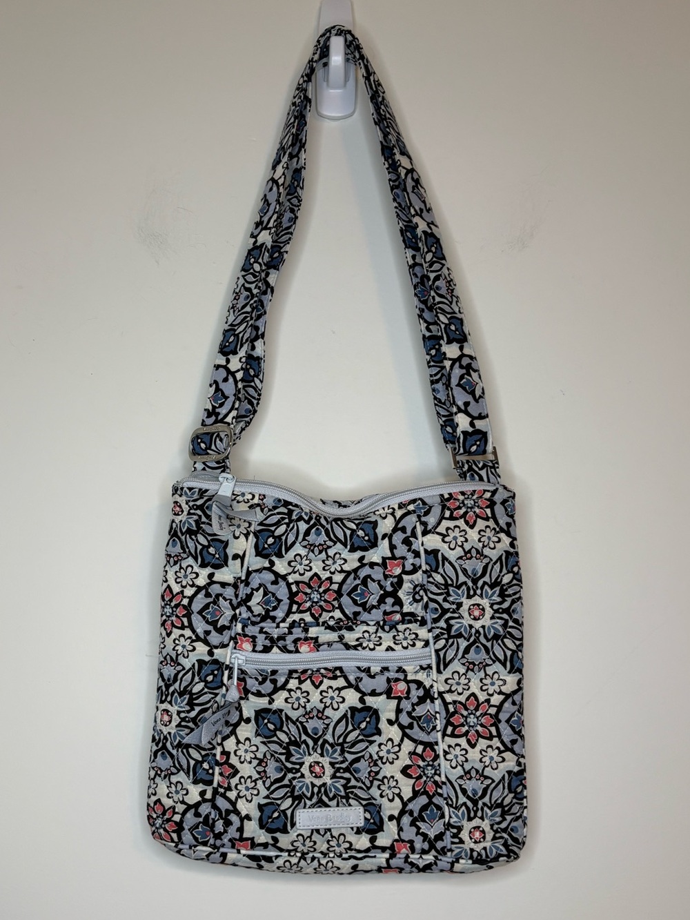 Vera Bradley Quilted Floral Crossbody Bag in White and Blue and Pink
